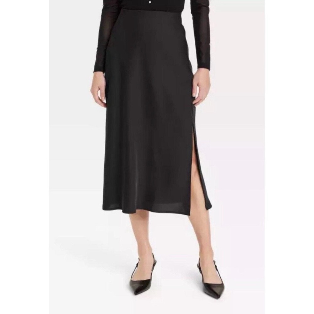 Target A New Day A-Line Midi Satin Slip Skirt Black Women XL